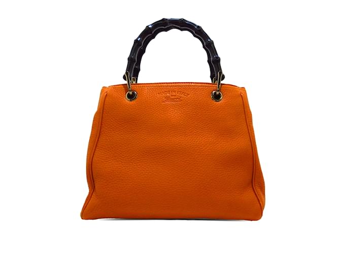 Orangefarbene Gucci-Kleine Bambus-Shopper-Umhängetasche Leder  ref.1213149