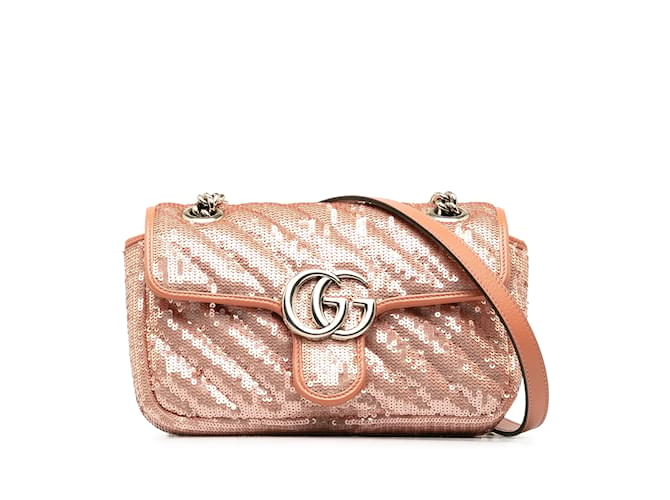 Pink Gucci Mini Sequin Marmont Matelasse Crossbody Bag Leather  ref.1213154