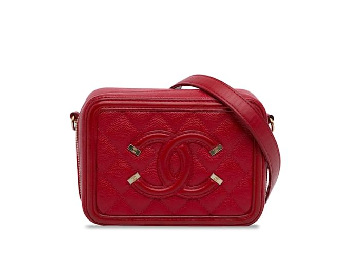 Borsa a tracolla Chanel Mini CC in filigrana Vanity rossa Rosso Pelle  ref.1213163