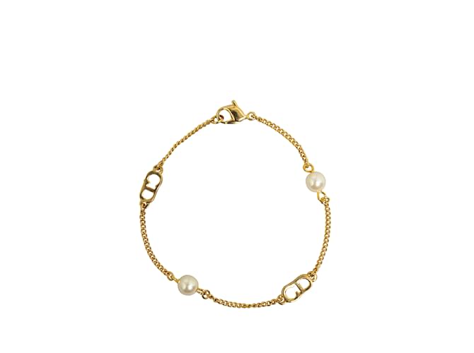 Pulseira Dior em ouro com corrente de pérolas falsas Dourado Metal  ref.1213187