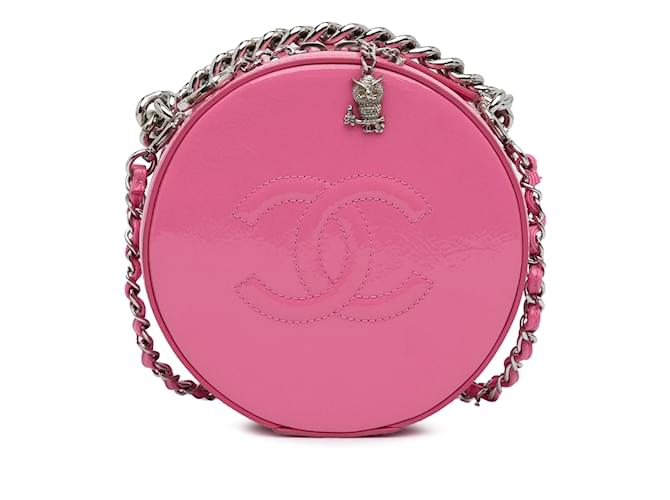 Bolso bandolera rosa Chanel de charol redondo como tierra Cuero  ref.1213199