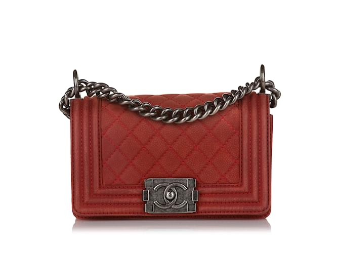 Red Chanel Boy Caviar Leather Flap Bag  ref.1213221
