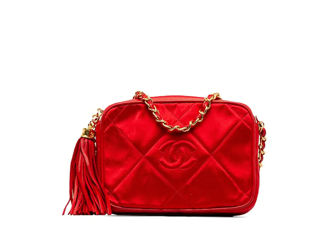 Red Chanel CC Satin Chain Crossbody Bag Leather  ref.1213222