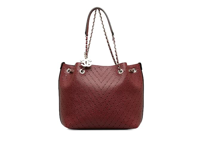 Burgundy Chanel Perforated Caviar Leather Tote Bag Dark red  ref.1213228