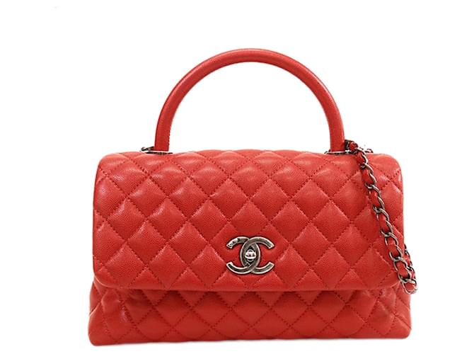 Red Chanel Small Caviar Coco Handle Bag Satchel Leather  ref.1213230