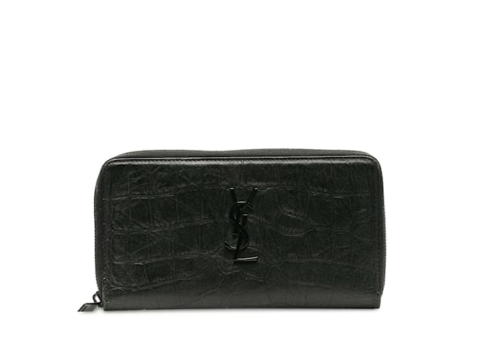 Portefeuille long zippé en cuir embossé noir Saint Laurent  ref.1213253