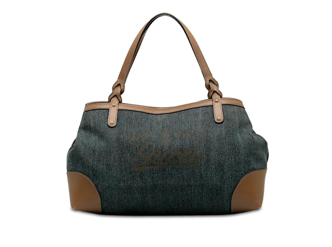 Blue Gucci Denim Craft Tote Bag Leather  ref.1213275