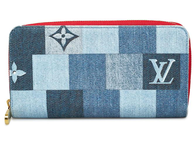 Zippy Cartera larga con cremallera y patchwork de mezclilla con monograma de Louis Vuitton azul Lienzo  ref.1213282