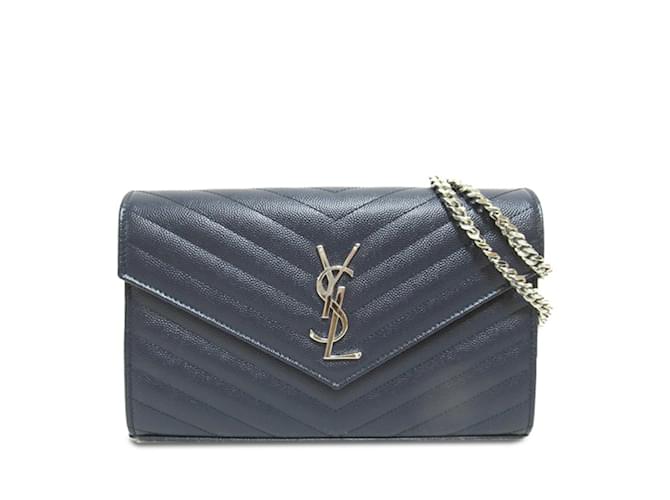 Blue Saint Laurent Grain De Poudre Cassandre Envelope Wallet on Chain Crossbody Bag Leather  ref.1213289