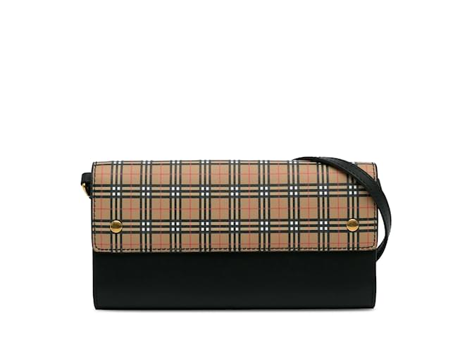 Brown Burberry House Check Small Scale Wallet On Strap Crossbody Bag Leather  ref.1213299