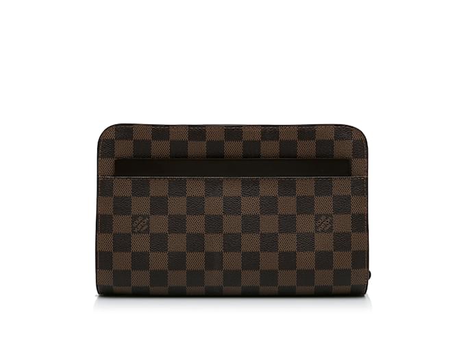 Brown Louis Vuitton Damier Ebene Saint Louis Pochette Clutch Bag Leather  ref.1213314