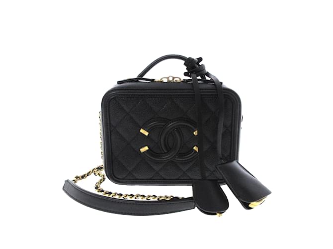 Black Chanel CC Filigree Caviar Vanity Case Leather  ref.1213326