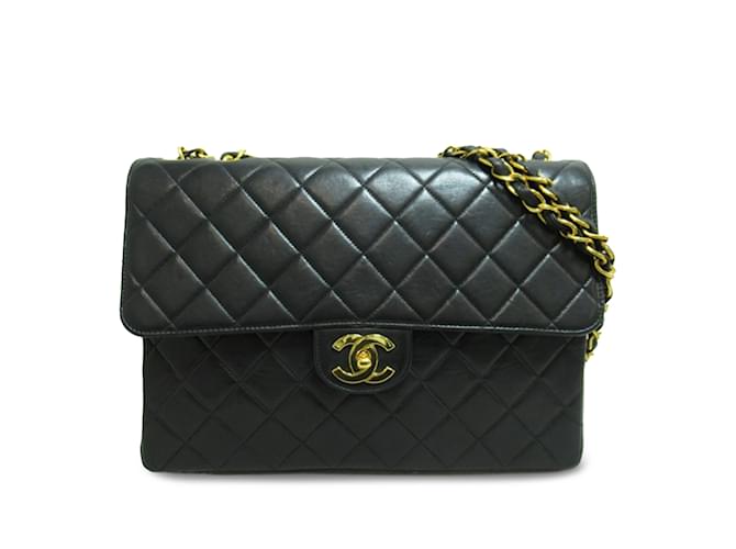 Black Chanel Jumbo Classic Lambskin Single Flap Bag Leather  ref.1213335