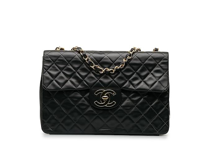 Black Chanel Jumbo XL Classic Lambskin Maxi Single Flap Shoulder Bag Leather  ref.1213336