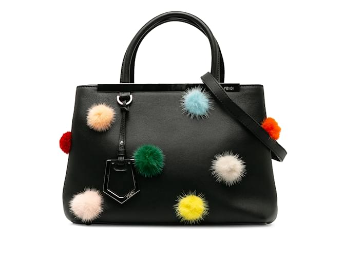 Black Fendi Petite Pom Pom 2Jours Satchel Leather  ref.1213355