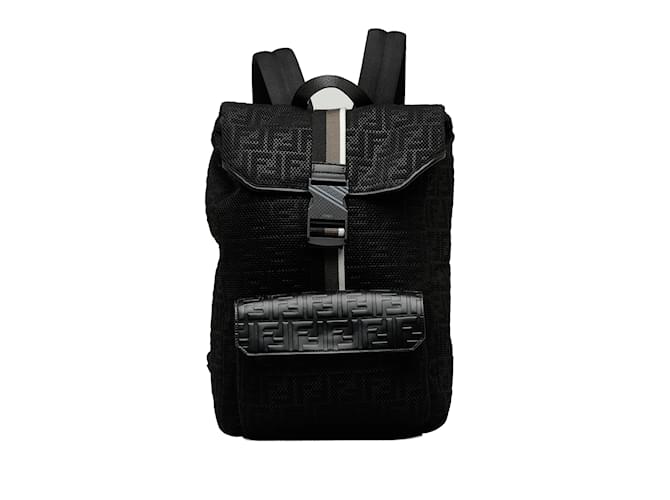 Black Fendi Zucca Buckle Flap Backpack Leather  ref.1213356