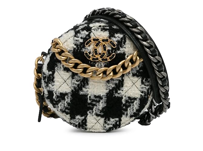 Black Chanel Round Tweed 19 Clutch with Chain and Lambskin Coin Purse Crossbody Bag Leather  ref.1213418