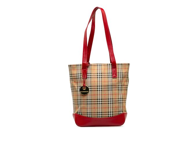 Tan Burberry Haymarket Check Tote Camel Leather  ref.1213434