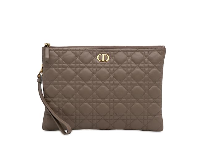 Große Dior Cannage Caro Daily Pouch Clutch in Taupe Leder  ref.1213436