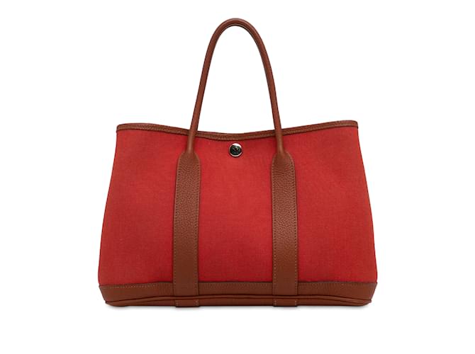 Hermès Red Hermes Toile Garden Party 30 Tote bag Leather  ref.1213452