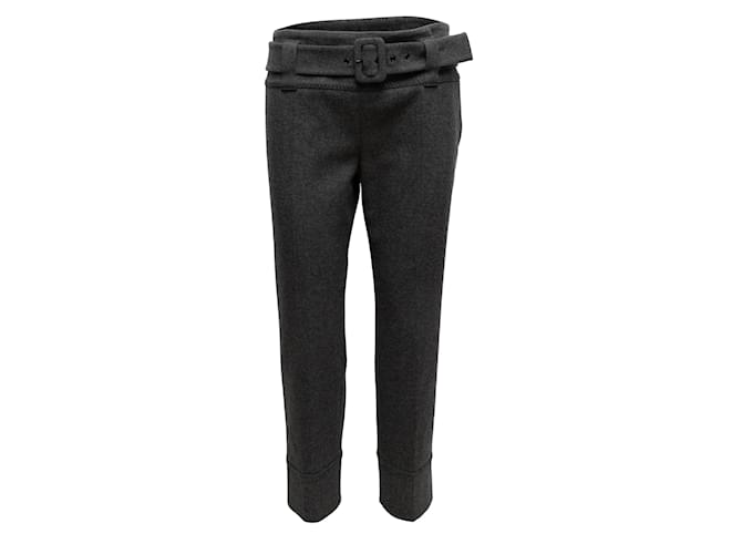 Pantalones con cinturón de lana virgen Prada en color carbón Talla IT 44  ref.1213455