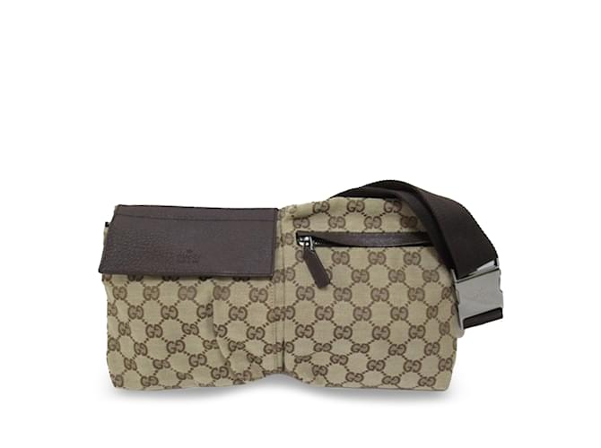 Taupe Gucci GG Canvas Double Pocket Belt Bag Leather  ref.1213471