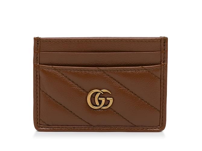 Brown Gucci GG Marmont Matelasse Card Holder Leather  ref.1213473