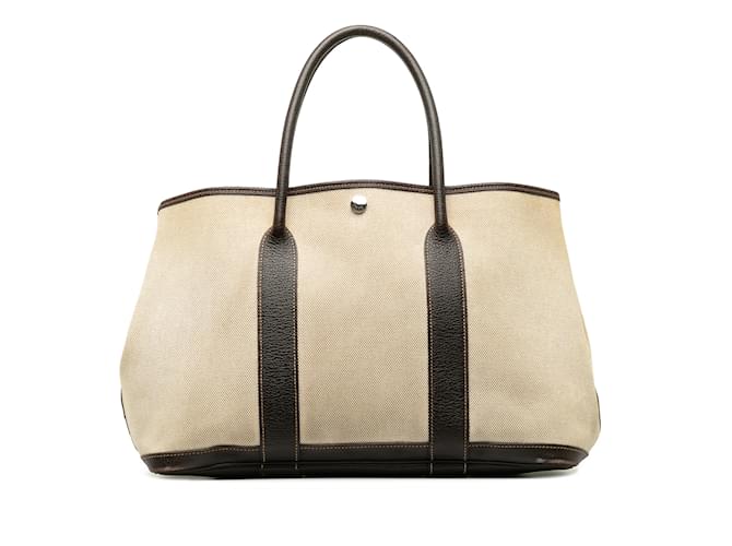 Garden Hermès Fête de jardin en toile Hermes beige 39 Sac cabas Cuir Camel  ref.1213482