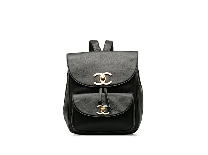 Black Chanel CC Turn Lock Caviar Backpack Leather  ref.1213512