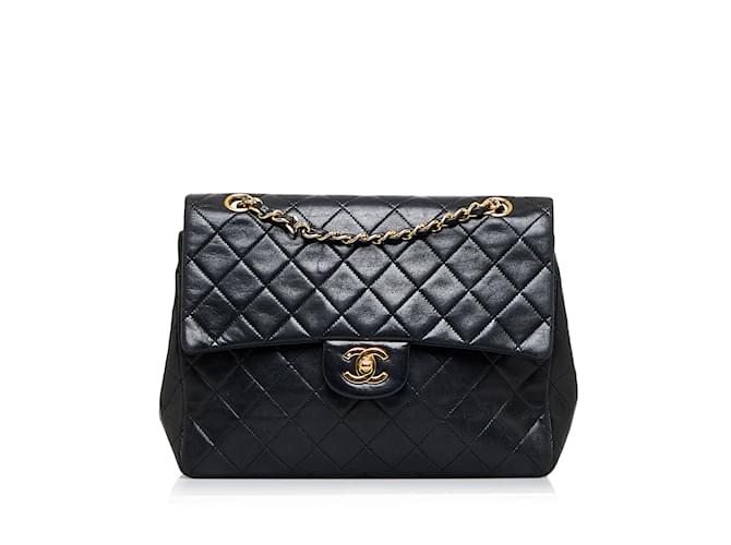 Black Chanel Medium Tall Classic Lambskin Double Flap Shoulder Bag Leather  ref.1213530