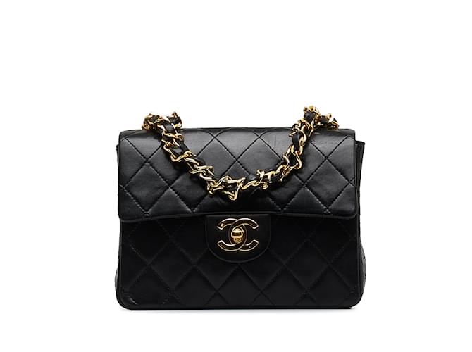 Black Chanel Mini Classic Lambskin Square Flap Handbag Leather  ref.1213531