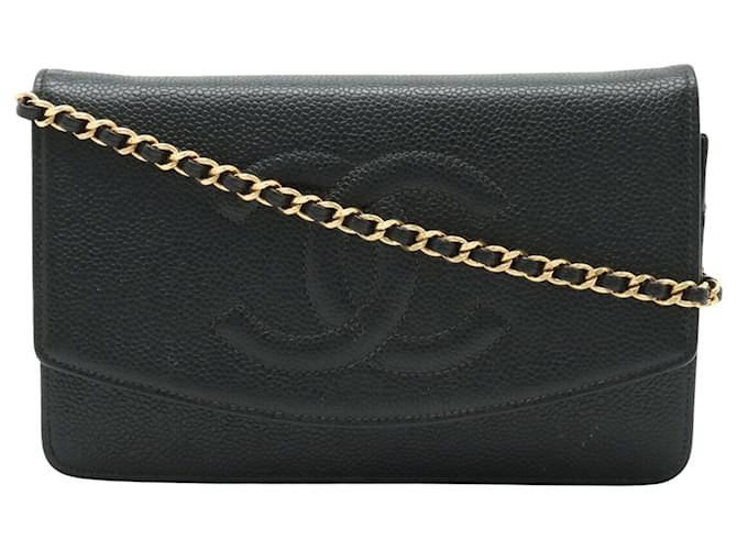 Wallet On Chain Chanel Wallet an der Kette Schwarz Leder  ref.1213695
