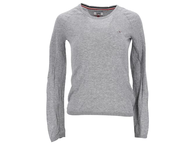 Tommy Hilfiger Womens Contrast Piping Jumper in Grey Cotton  ref.1213714