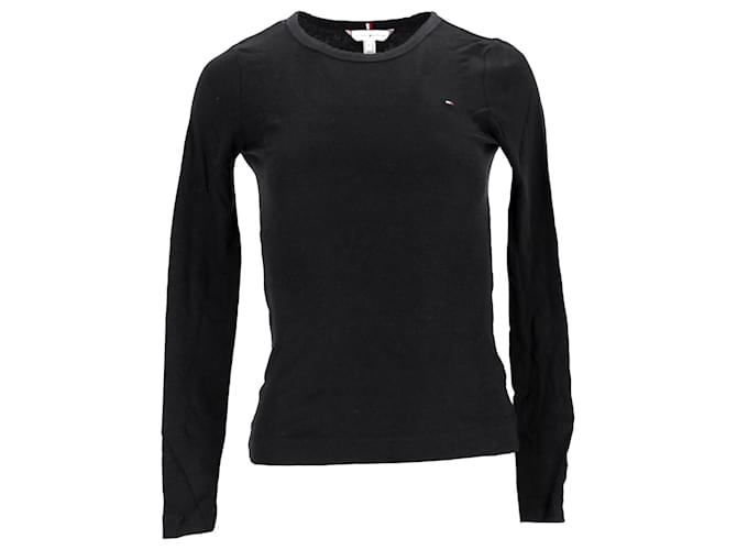 Tommy Hilfiger Womens Skinny Fit Long Sleeve T Shirt Black Cotton  ref.1213720