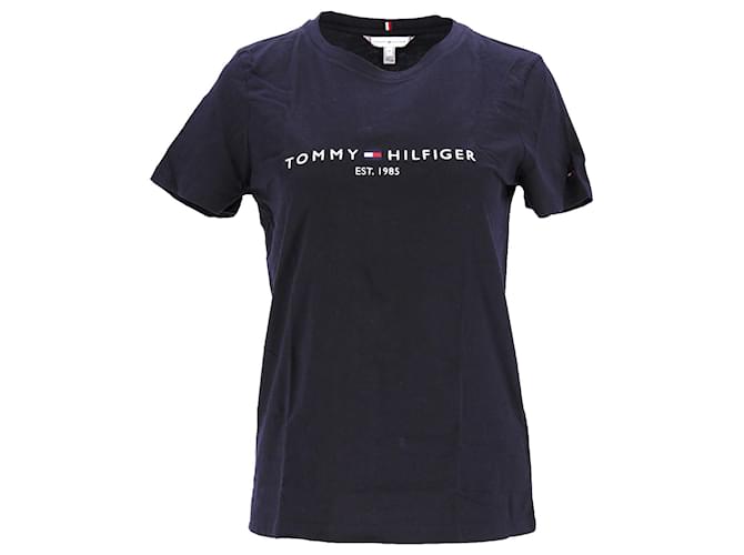 Tommy Hilfiger Camiseta feminina de algodão orgânico com bordado essencial Azul marinho  ref.1213722