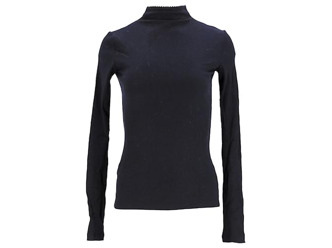 Tommy Hilfiger Womens High Neck Long Sleeved Skinny Fit T Shirt Navy blue Cotton  ref.1213725