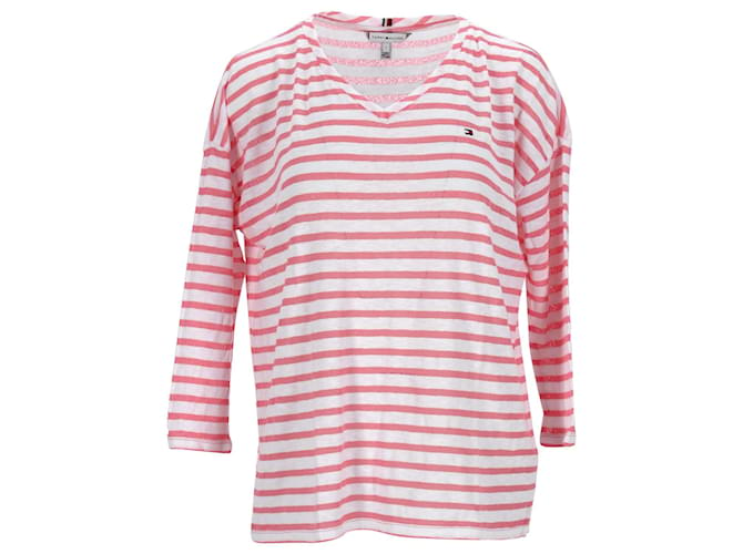Tommy Hilfiger Womens Striped Relaxed Fit T Shirt Red Cotton  ref.1213726