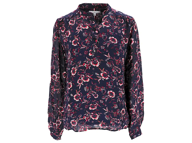 Tommy Hilfiger Womens Floral Popover Relaxed Fit Blouse in Navy Blue Viscose Cellulose fibre  ref.1213730