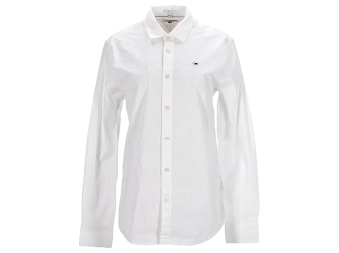 Tommy Hilfiger Camisa masculina slim fit de manga comprida em tecido Branco Algodão  ref.1213744
