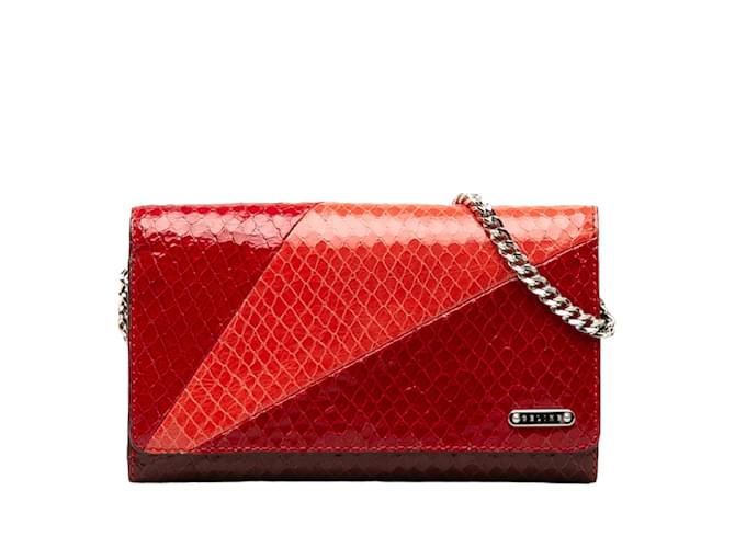 Céline Leather Tricolor Wallet on Chain Red  ref.1213768
