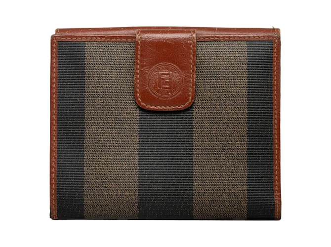 Fendi Pequin Stripe Bifold Wallet Brown Cloth  ref.1213780