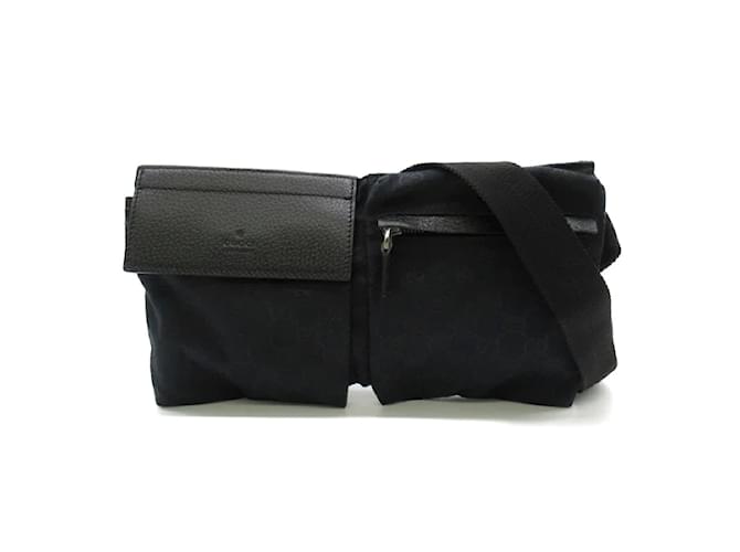 Gucci GG Canvas Double Pocket Belt Bag 28566 Black Cloth  ref.1213807
