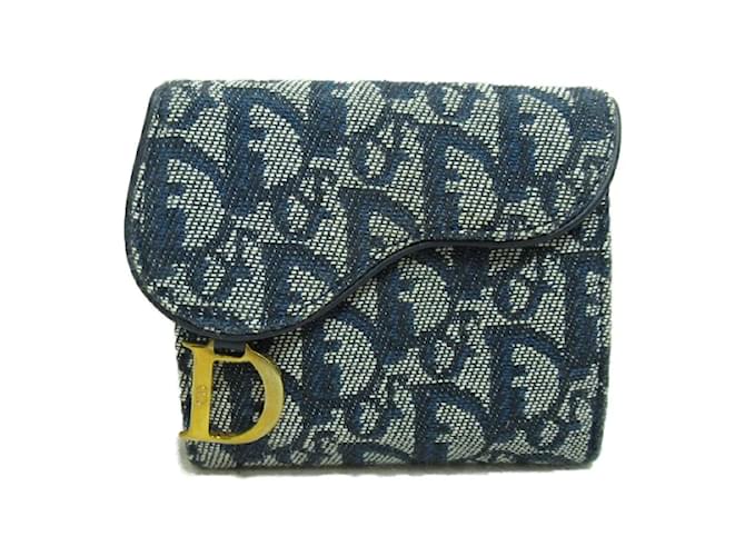 Dior Oblique Jacquard Saddle 5 Bifold Wallet Blue Cloth  ref.1213827