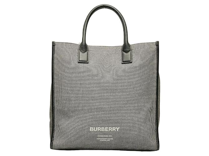 Burberry Borsa tote in tela con logo rifinita in pelle 8050814 Nero  ref.1213834