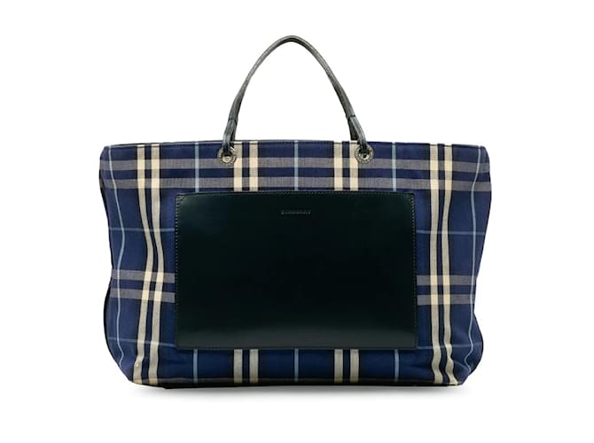 Burberry Plaid Canvas Tote Handbag Blue Cloth  ref.1213875