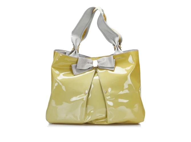 Salvatore Ferragamo Vala Ribbon Handbag AU-21 b665 Yellow Leather Patent leather  ref.1213918
