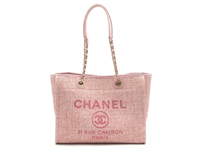 Chanel Tweed-Deauville-Einkaufstasche A67001 Pink Leinwand  ref.1213920