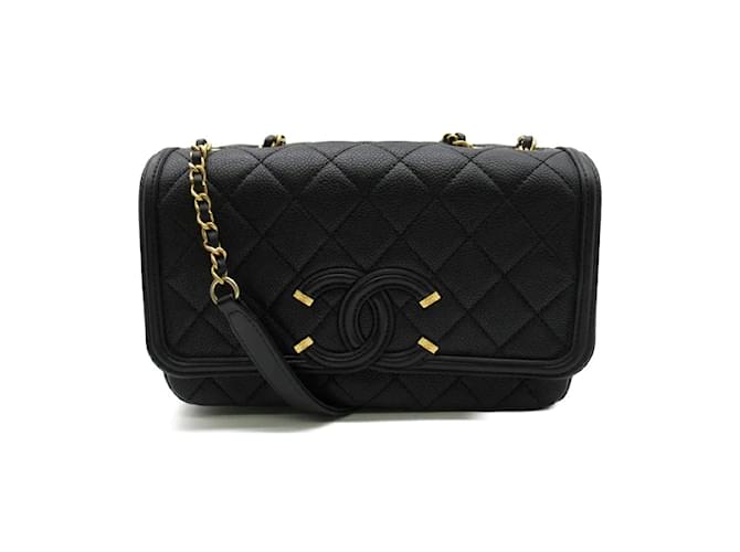 Chanel CC Caviar Filigree Crossbody Bag Black Leather  ref.1213923