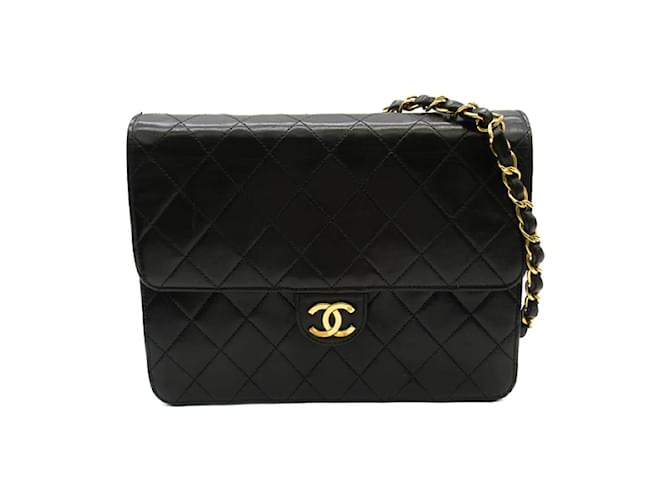 Chanel CC Matelasse Flap Chain Shoulder Bag Black Leather  ref.1213934