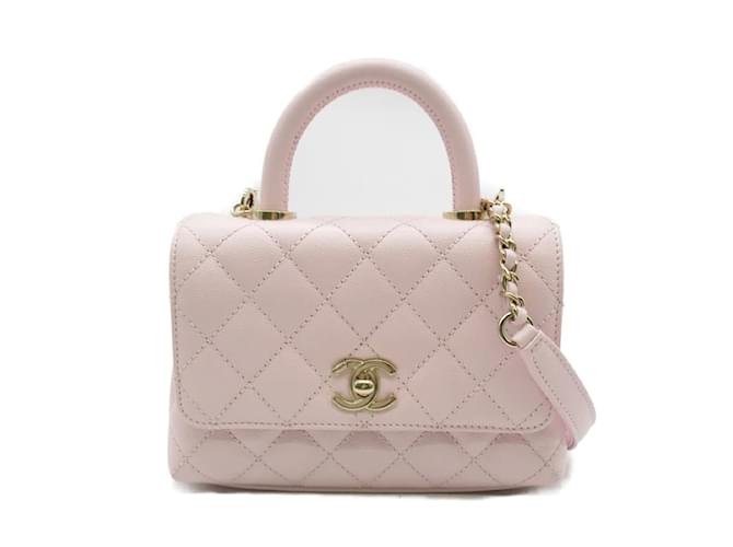 Chanel Bolsa com aba com alça pequena acolchoada CC Caviar AS2215 Rosa Couro  ref.1213949
